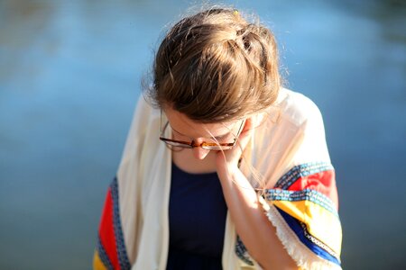 Glasses lake blue alone