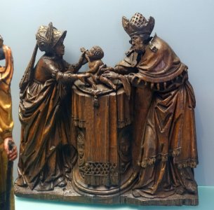 Circumcision scene, fragment of an altarpiece, Brabant, Anvers, 1530-1540, oak, traces of polychrome - Cinquantenaire Museum - Brussels, Belgium - DSC08629