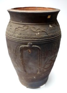 Cinerary Urn, Tsuboya ware, Okinawa Main Island, Second Sho Dynasty, Ryukyu Kingdom, 19th century, ceramics - Tokyo National Museum - DSC05437