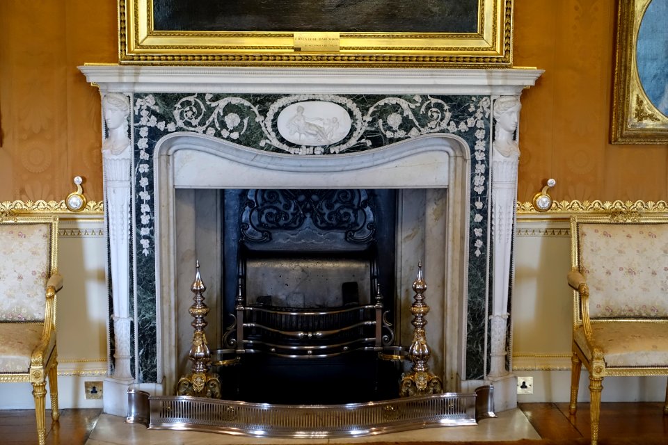 Cinnamon Drawing Room fireplace - Harewood House - West Yorkshire, England - DSC01951