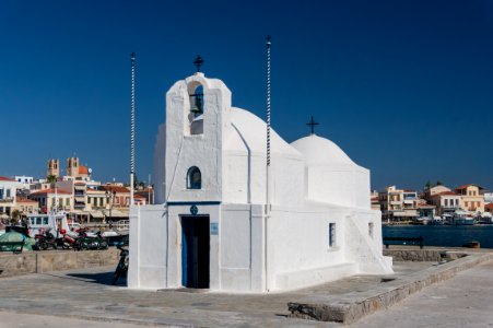 Church Agios Nikolaos Aegina harbor, Greece photo