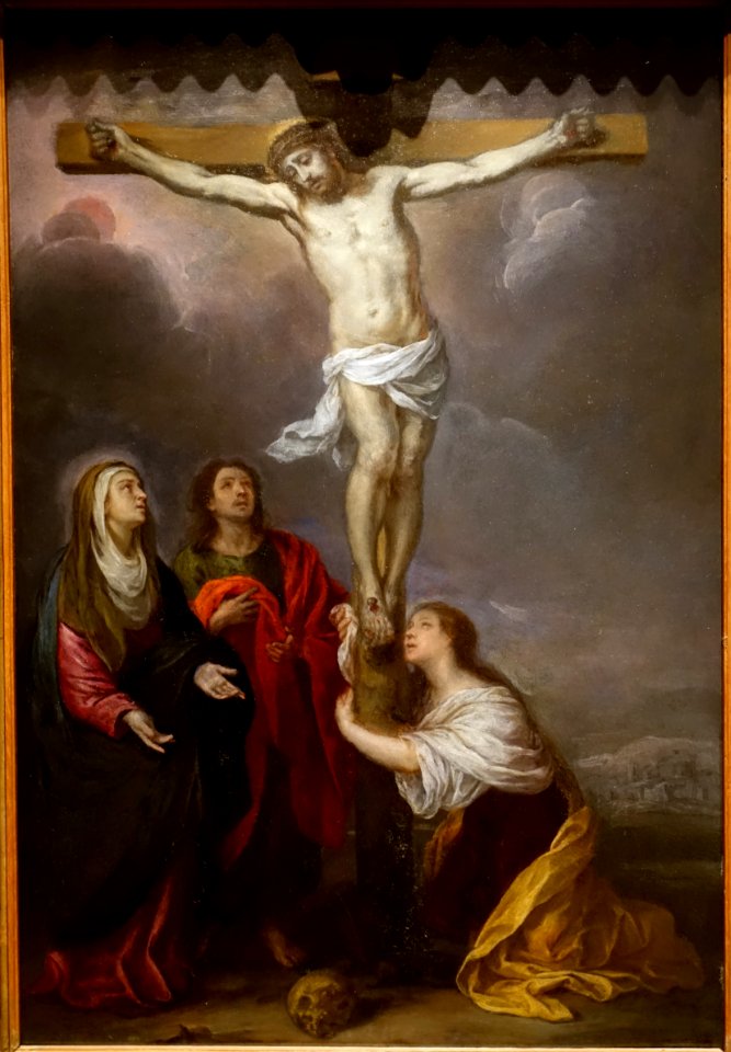 Christ on the Cross with the Virgin, Mary Magdalene, and Saint John, by Bartolome Esteban Murillo, Spanish, c. 1670, oil on copper - Meadows Museum - Southern Methodist University - DSC05301