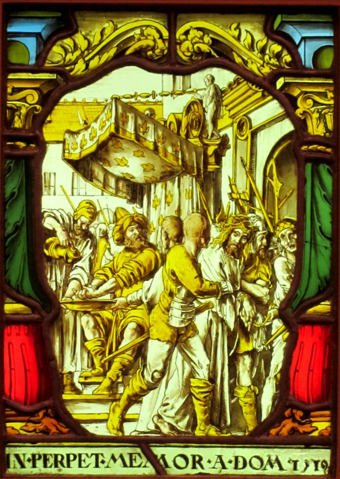 Christ Judged by Pilate painted glass, by unknown artist, after design by Hans Holbein the Younger, San Diego Museum of Art
