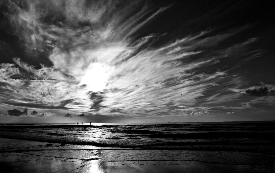 Beach black and white water