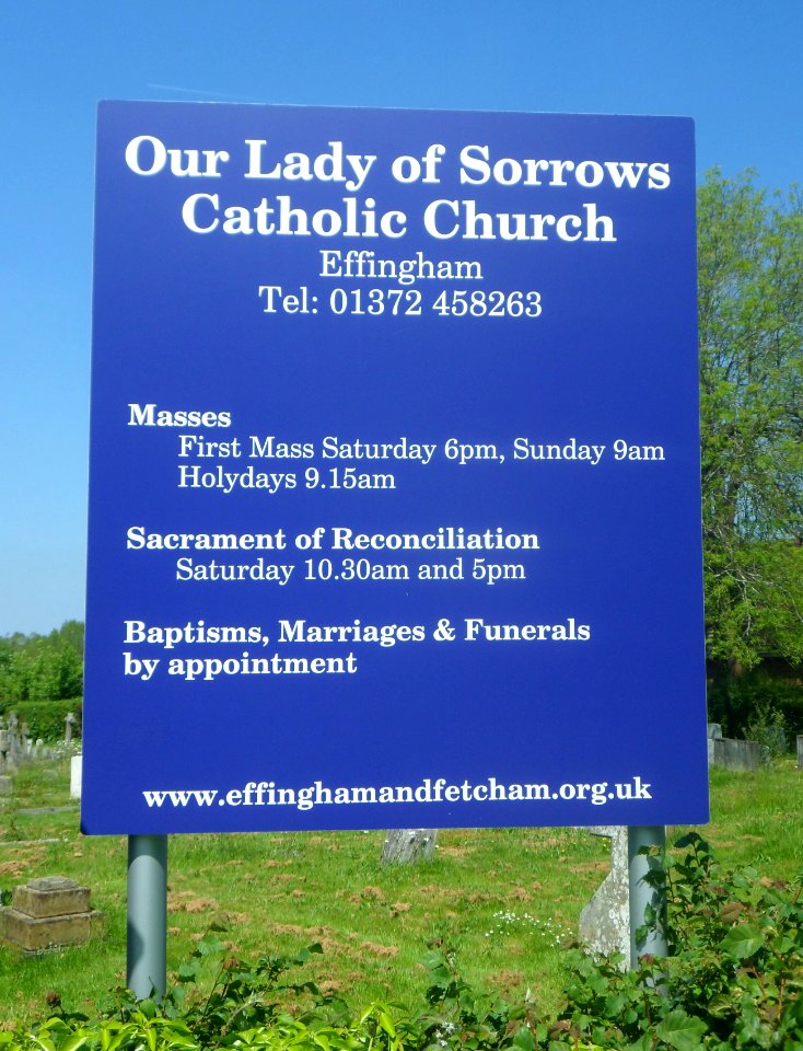 Church of Our Lady of Sorrows, Lower Road, Effingham (May 2014) (Noticeboard)