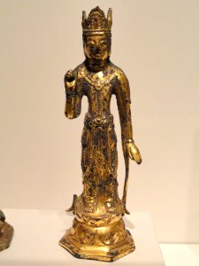 Crowned Bodhisattva, probably Mahasthamaprapta, first half 7th century, Three Kingdoms period, Paekche kingdom, Korea, gilt bronze - Sackler Museum - DSC02561