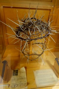 Crown of thorns and nails, made in Jerusalem, thorns from Mt. Olivet, nails from the Shrine of the Holy Cross, Rome - Mount Angel Abbey Museum - Mount Angel Abbey - Mount Angel, Oregon - DSC00054