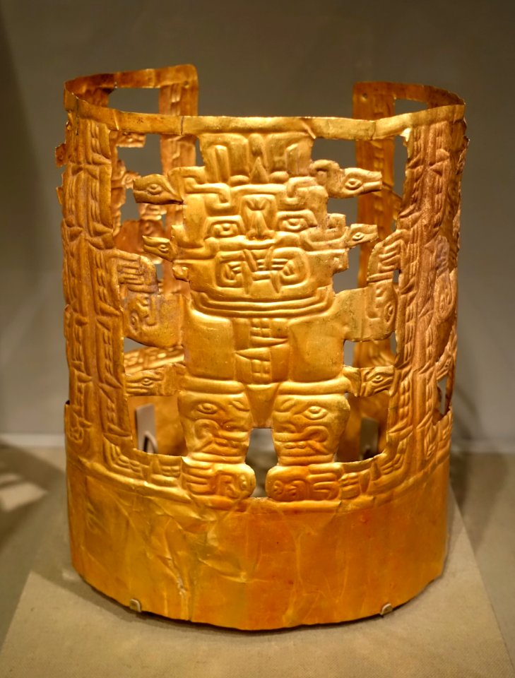 Crown with deity figures (Staff God at front), Chavin style, Peru north coast or highlands, Early Horizon, c. 400-300 BC, gold - Dallas Museum of Art - DSC04692