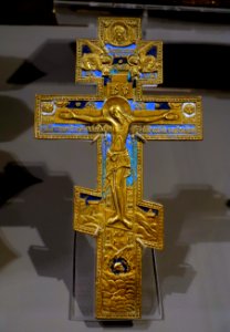 Crucifix, Russian, 1700s to 1800s, brass, enamel - Jordan Schnitzer Museum of Art, University of Oregon - Eugene, Oregon - DSC09290