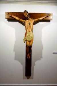 Crucified Christ, perhaps by the Valladolid or Palencia workshop, perhaps 13th-14th century, polychromed walnut, plaster, parchments, metal - Museu Nacional de Soares dos Reis - Porto, Portugal - DSC00721