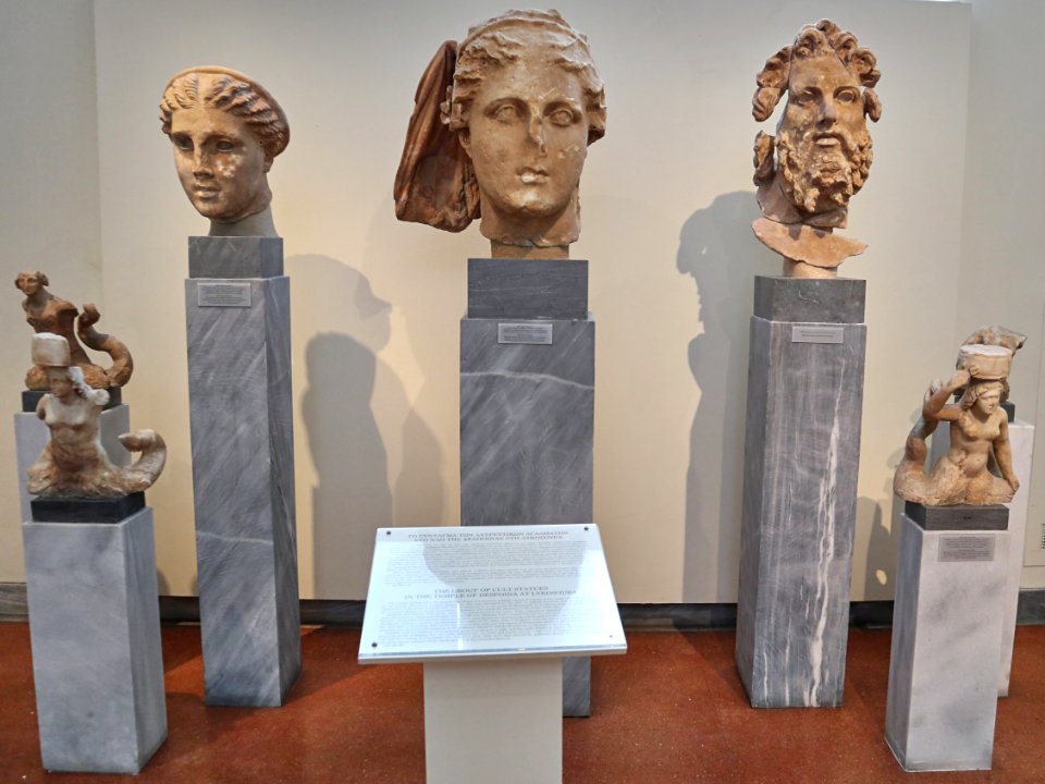 CULT STATUES IN THE TEMPLE OF DESPOINA AT LYKOSOURA (2nd cent. B.C.) in the National Archaeological Museum of Athens on 27 March 2018