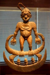 Cult hook, Middle Sepik, Sawos people, C-14 dating to 1450-1650 AD with 95.4% probability, wood, patina, rattan - De Young Museum - DSC01213