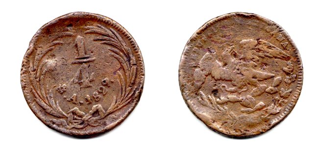 Cuartilla de México de 1829 (33 mm)(anverso y reverso)