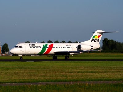 CS-TPB PGA Portugalia Fokker 100 take-off from Schiphol (AMS - EHAM), The Netherlands, 16may2014