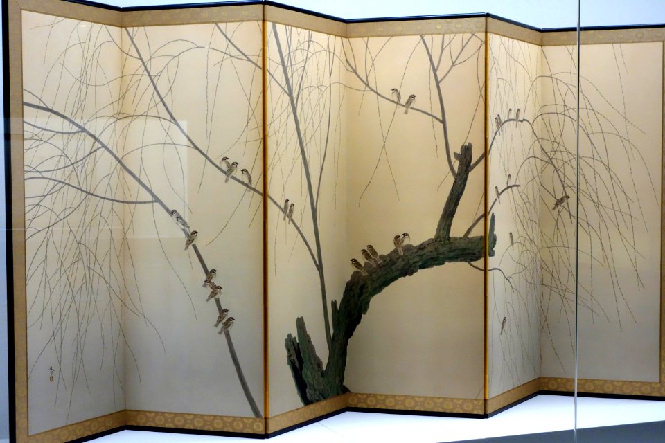 Crow and Sparrows, 2 of 2, by Shunso Hishida, 1910, color on paper - National Museum of Modern Art, Tokyo - DSC06661