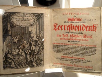 Cryptographia oder Geheime Schrifft-mund-und Wurkliche Correspondendentz, by Johannes Balthasar Friderici, 1684 - National Cryptologic Museum - DSC07739