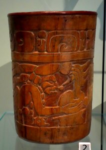 Creamware vessel featuring the Smoking Xul glyph, Maya, Alta Verapaz region, Guatemala, Late Classic Period, 600-900 AD, ceramic - Royal Ontario Museum - DSC04484