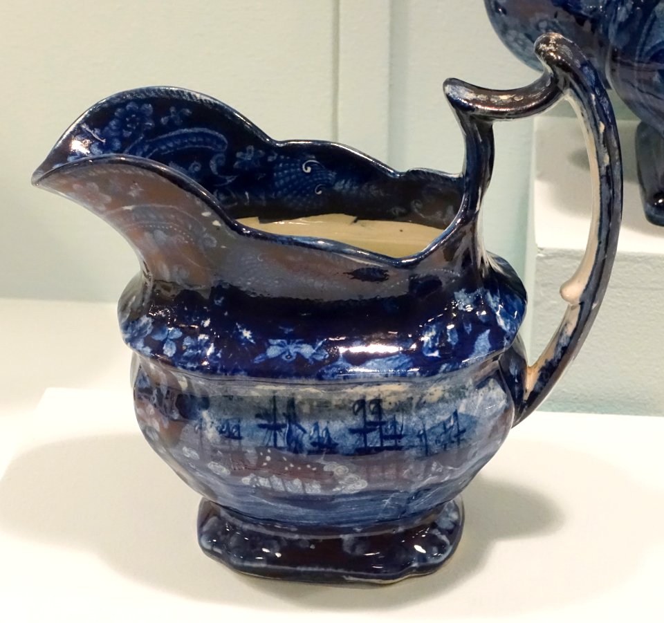 Creamer or pitcher, Enoch Wood & Sons, England, c. 1820-1840, porcelain with blue and white transfer pattern - Krannert Art Museum, UIUC - DSC06586