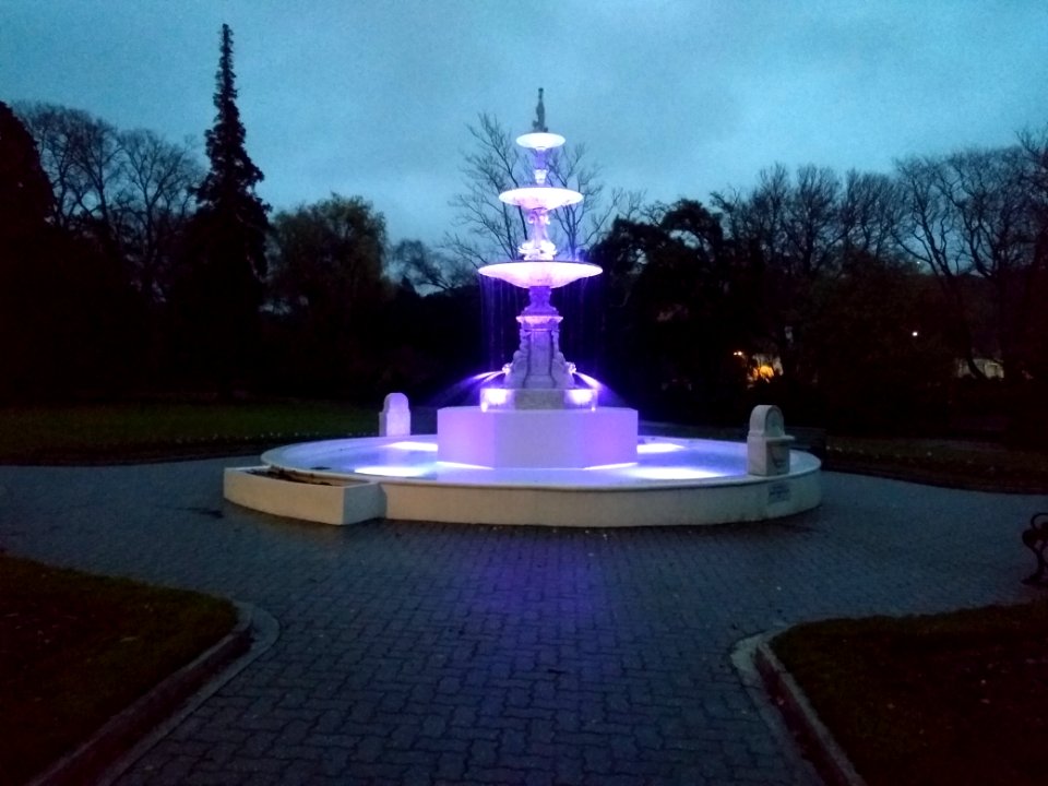 Craig's Fountain, Oamaru Public Gardens - 2018-06-10 - 1 - Lit up at night