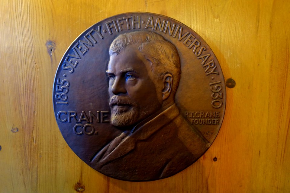 Crane Company 75th Anniversary Medal, designed and engraved by John Ray Sinnock (1888-1947), struck by Medallic Art Company, 1930, bronze - Great House - Castle Hill on the Crane Estate - Ipswich, Massachusetts - DSC06317