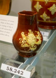 Cream jug, Staffordshire, England, c. 1760, lead-glazed redware, slip, HD 58.242 - Flynt Center of Early New England Life - Deerfield, Massachusetts - DSC04440