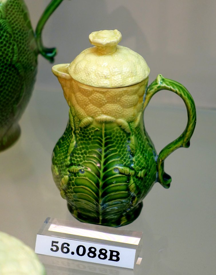 Cream pot, attributed to William Greatbatch, Fenton, Staffordshire, 1765-1782, creamware with green-glaze, HD 56.088b - Flynt Center of Early New England Life - Deerfield, Massachusetts - DSC04506