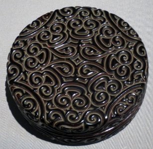 Covered box with spiral design from China, 14th century, Tokyo National Museum