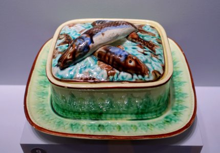 Covered butter dish, maker unknown, 1800s, earthenware - Portland Museum of Art - Portland, Maine - DSC04429