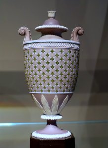Covered vase, Josiah Wedgwood and Sons, Etruria, c. 1786-1790, jasperware and black basalt stoneware - Wadsworth Atheneum - Hartford, CT - DSC05505