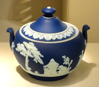 Covered Sugar Bowl, Josiah Wedgwood and Sons, c. 1840, blue jasperware - Chazen Museum of Art - DSC01981