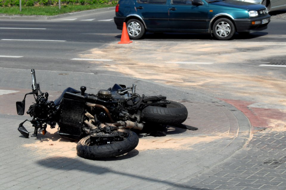 Crashed motorcycle in Gdańsk