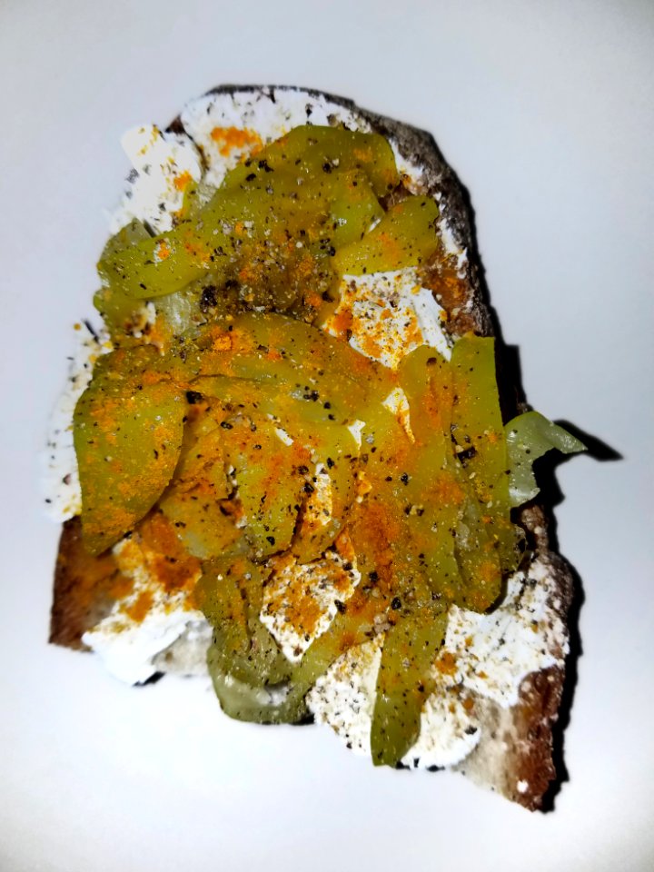 Cream cheese and pepperoncini sandwich on rustic bread, with black pepper and chili powder - Massachusetts