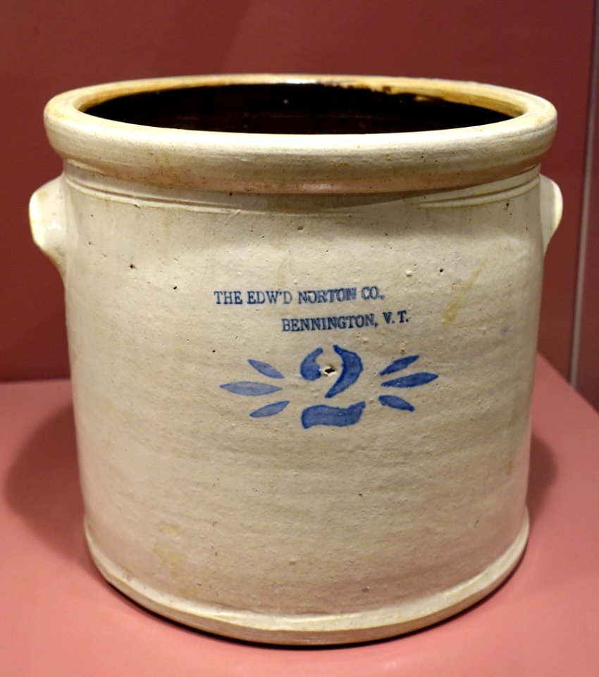 Crock, possibly made by the Jacob Fisher Pottery, Lyons NY, distributed the The Edward Norton Factory, 1902-1910 - Bennington Museum - Bennington, VT - DSC08993