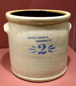 Crock, possibly made by the Jacob Fisher Pottery, Lyons NY, distributed the The Edward Norton Factory, 1902-1910 - Bennington Museum - Bennington, VT - DSC08993