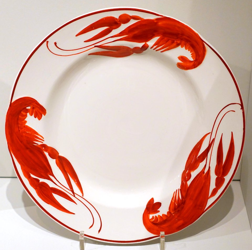 Crayfish plate, probably designed by Alf Wallander (1862-1914), Rorstrand, c. 1911, creamware - Nordiska museet - Stockholm, Sweden - DSC09814