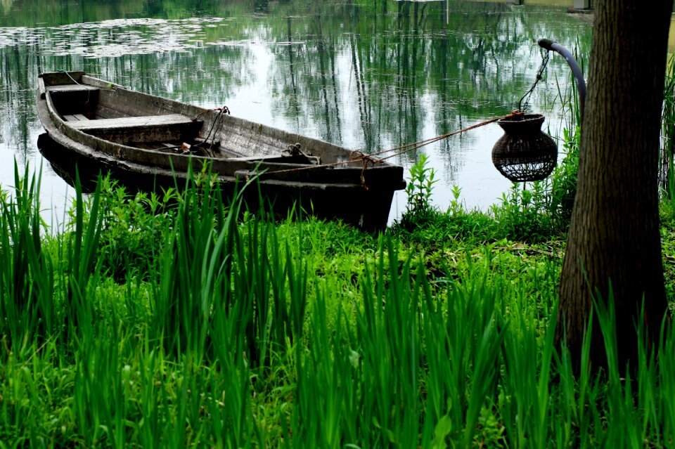 Wooden boat fishing autumn