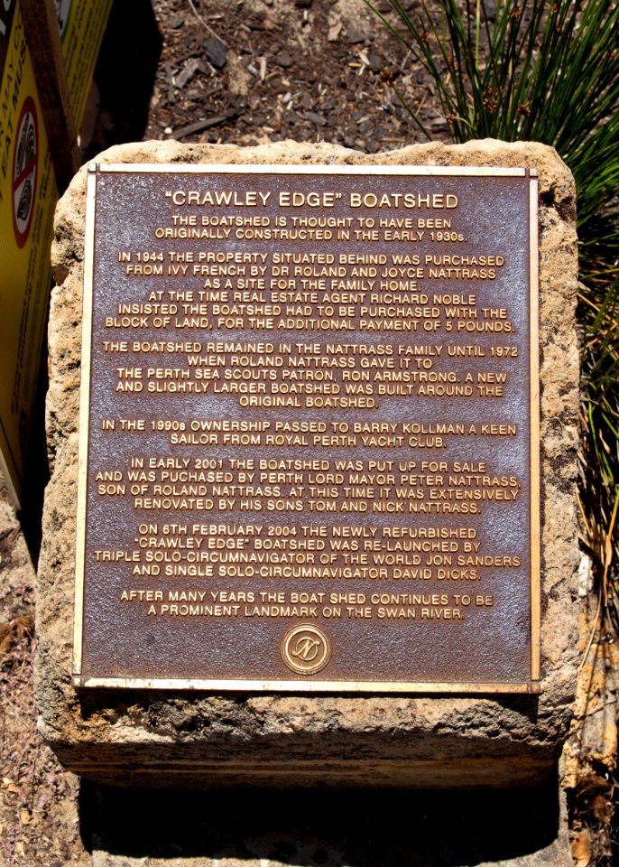 Crawley Edge Boatshed plaque