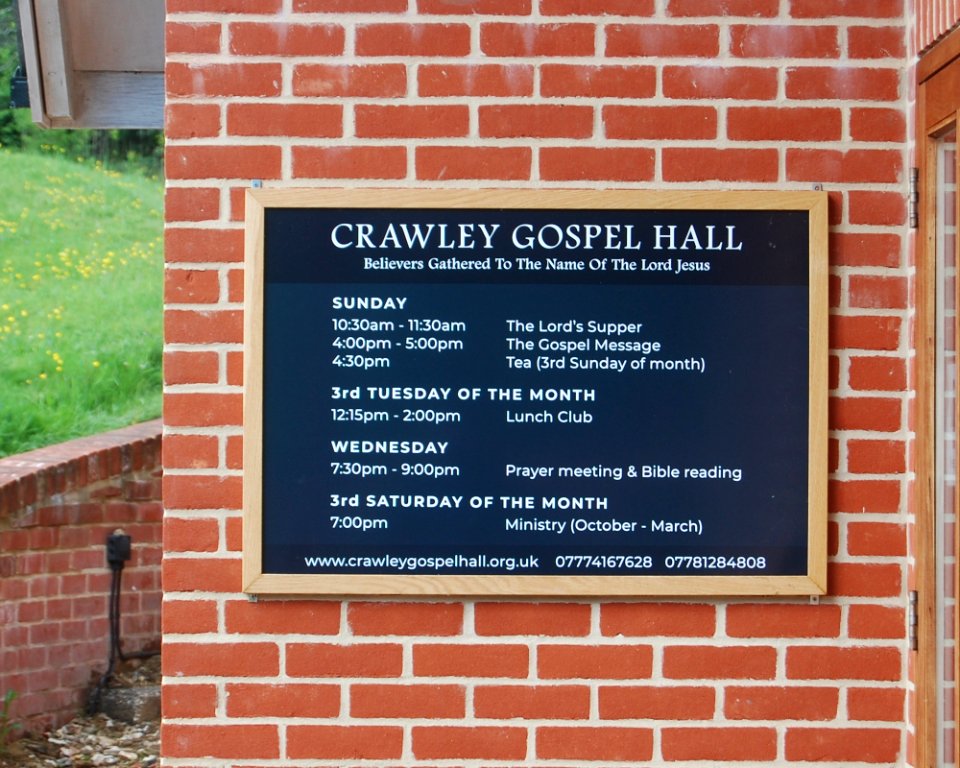 Crawley Gospel Hall, Peach Hill Lane, Crawley, Hampshire (May 2021) (Sign)