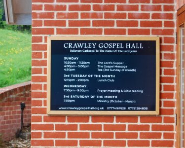 Crawley Gospel Hall, Peach Hill Lane, Crawley, Hampshire (May 2021) (Sign)