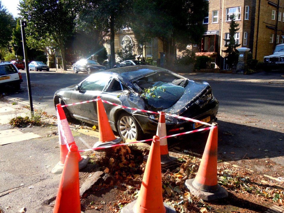 Damaged BMW 645Ci in Hove (29-10-2013, after St Jude's Storm) (1)