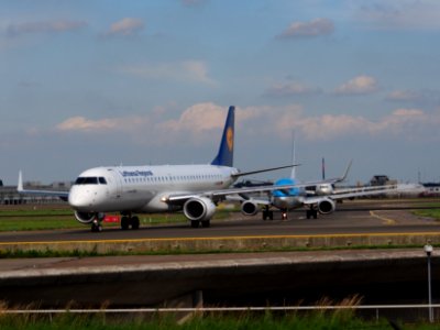 D-AEBM Embraer ERJ-195LR (ERJ-190-200 LR) Lufthansa CityLine taxiing at Schiphol (AMS - EHAM), The Netherlands, 18may2014, pic-1