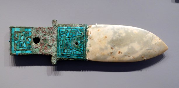 Dagger-Axe, China, Shang dynasty, 12th-11th century BC, bronze haft inlaid with turquoise, nephrite blade - Arthur M. Sackler Museum, Harvard University - DSC00782 photo