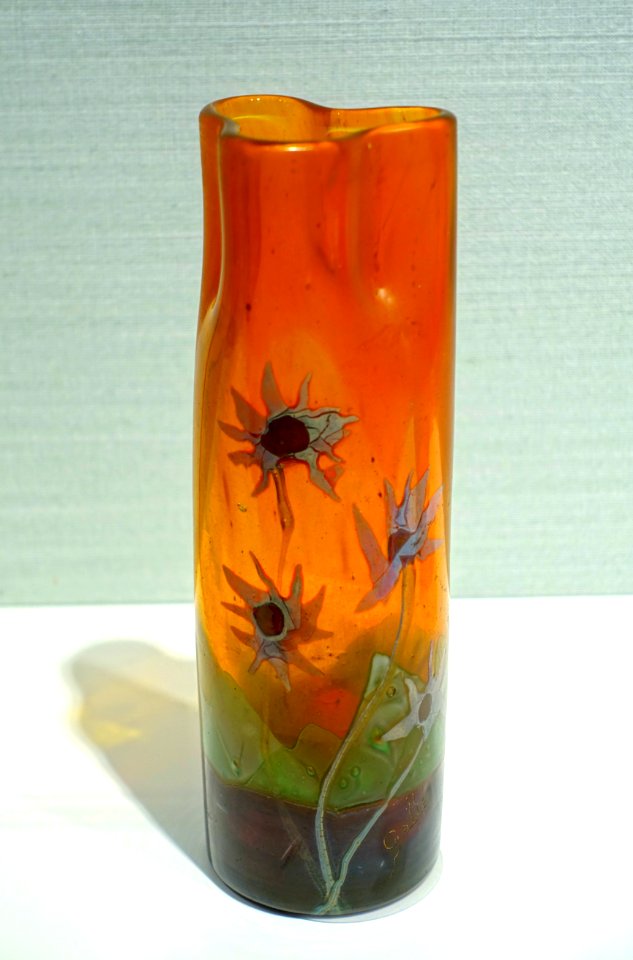 Cylindrical vase by Emile Galle, c. 1900, glass - Hessisches Landesmuseum Darmstadt - Darmstadt, Germany - DSC00958