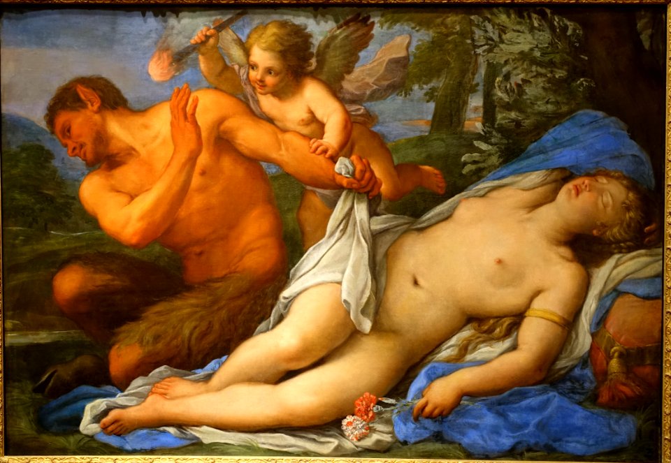 Cupid Inciting a Satyr, by Giuseppe Bartolomeo Chiari, Italian, c. 1720, oil on canvas - John and Mable Ringling Museum of Art - Sarasota, FL - DSC00815