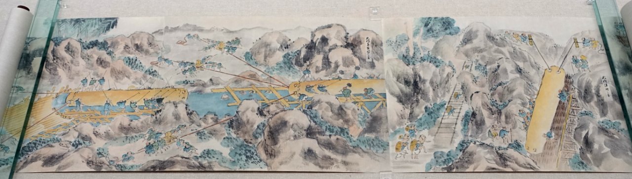 Cutting Shinshu Kiso-mountain's wood for Edo Castle, 1838 AD, painting - Edo-Tokyo Museum - Sumida, Tokyo, Japan - DSC06603