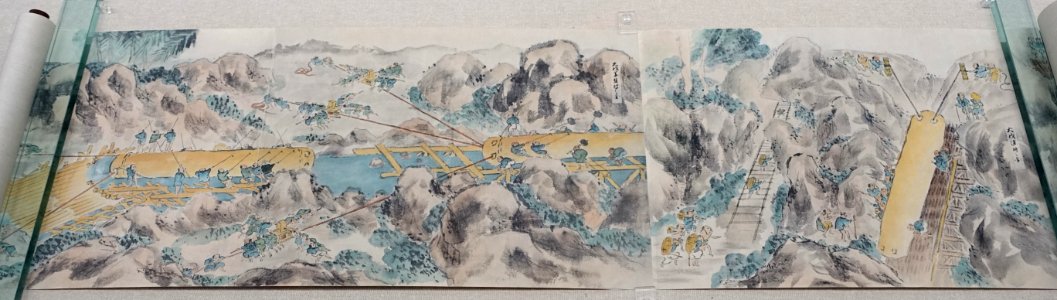 Cutting Shinshu Kiso-mountain's wood for Edo Castle, 1838 AD, painting - Edo-Tokyo Museum - Sumida, Tokyo, Japan - DSC06603