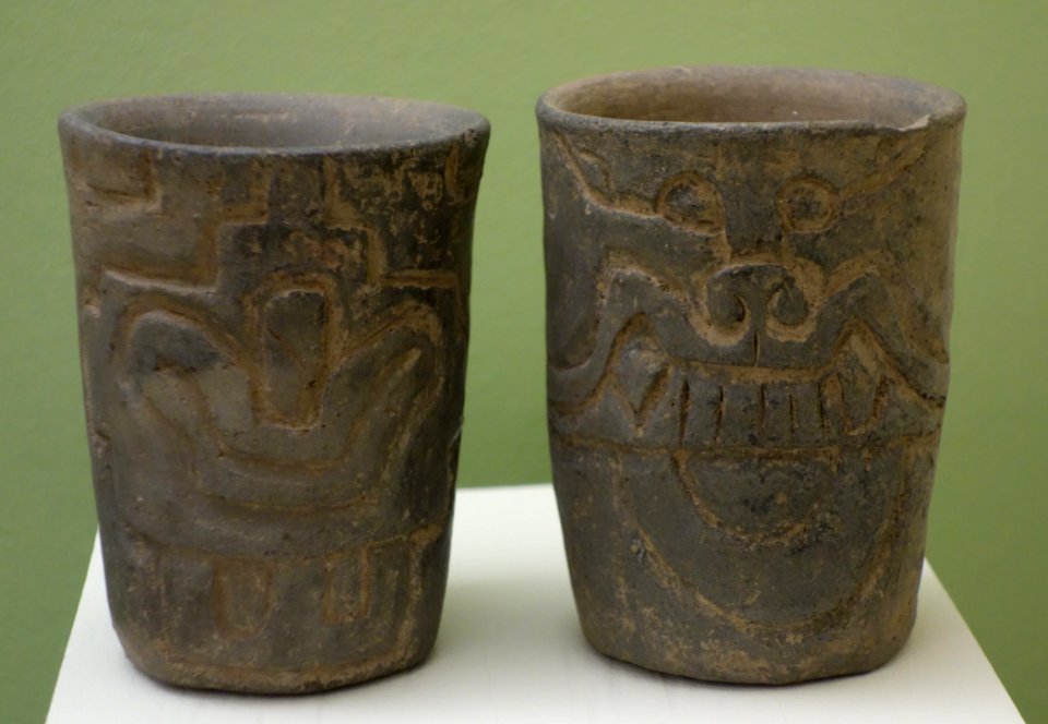 Cylinders with incised glyphs, Zapotec culture, Oaxaca, Mexico, 200-500 AD, ceramic - Fitchburg Art Museum - DSC08812
