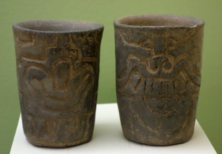 Cylinders with incised glyphs, Zapotec culture, Oaxaca, Mexico, 200-500 AD, ceramic - Fitchburg Art Museum - DSC08812