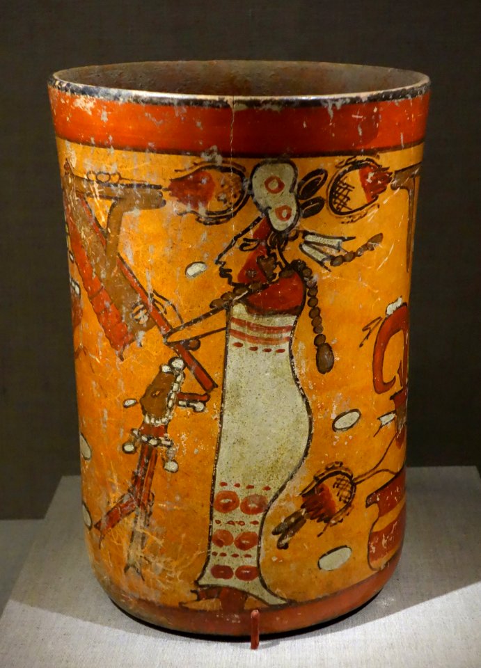 Cylinder vase with God N and woman, Mexico or Guatemala, Maya, 600-900 AD, earthenware and pigment - De Young Museum - DSC00643