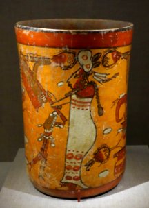 Cylinder vase with God N and woman, Mexico or Guatemala, Maya, 600-900 AD, earthenware and pigment - De Young Museum - DSC00643